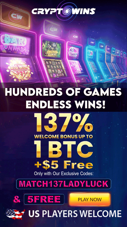 CryptoWins welcome bonus 137% up to 3BTC + $5 FREE