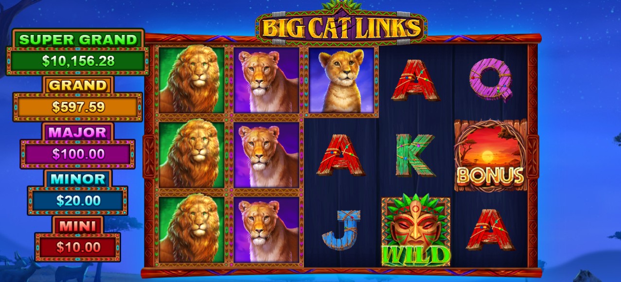 Lobby Cover - Win Real Money, No Deposit Required Big Cat Links slot tournament game cover.