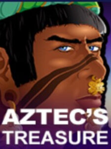 Illustrated cover for 'AZTEC'S Treasure InetBet a close-up of a man with blue eyes, dark hair, a gold nose ring, and a green feathered headdress.